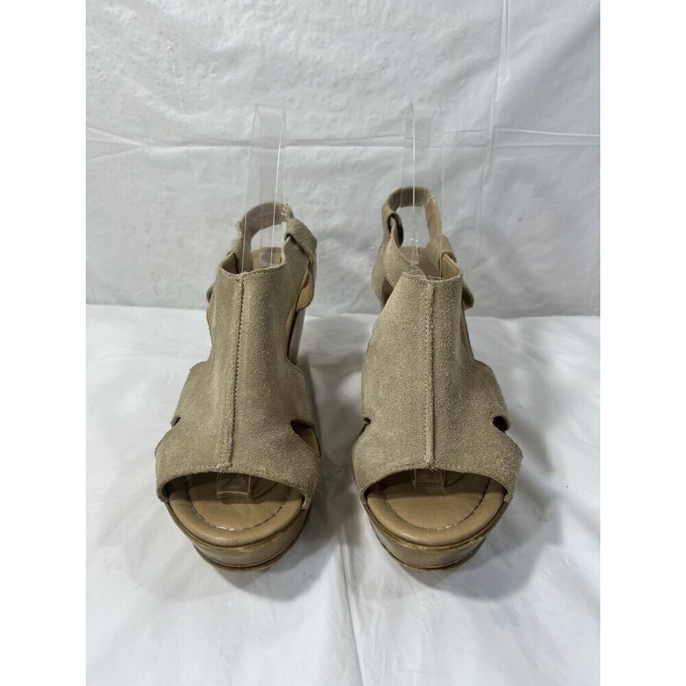 BARBARA BARBIERI Italy Women Shoes Sz 7.5 Beige Suede Leather Wedge Sandals